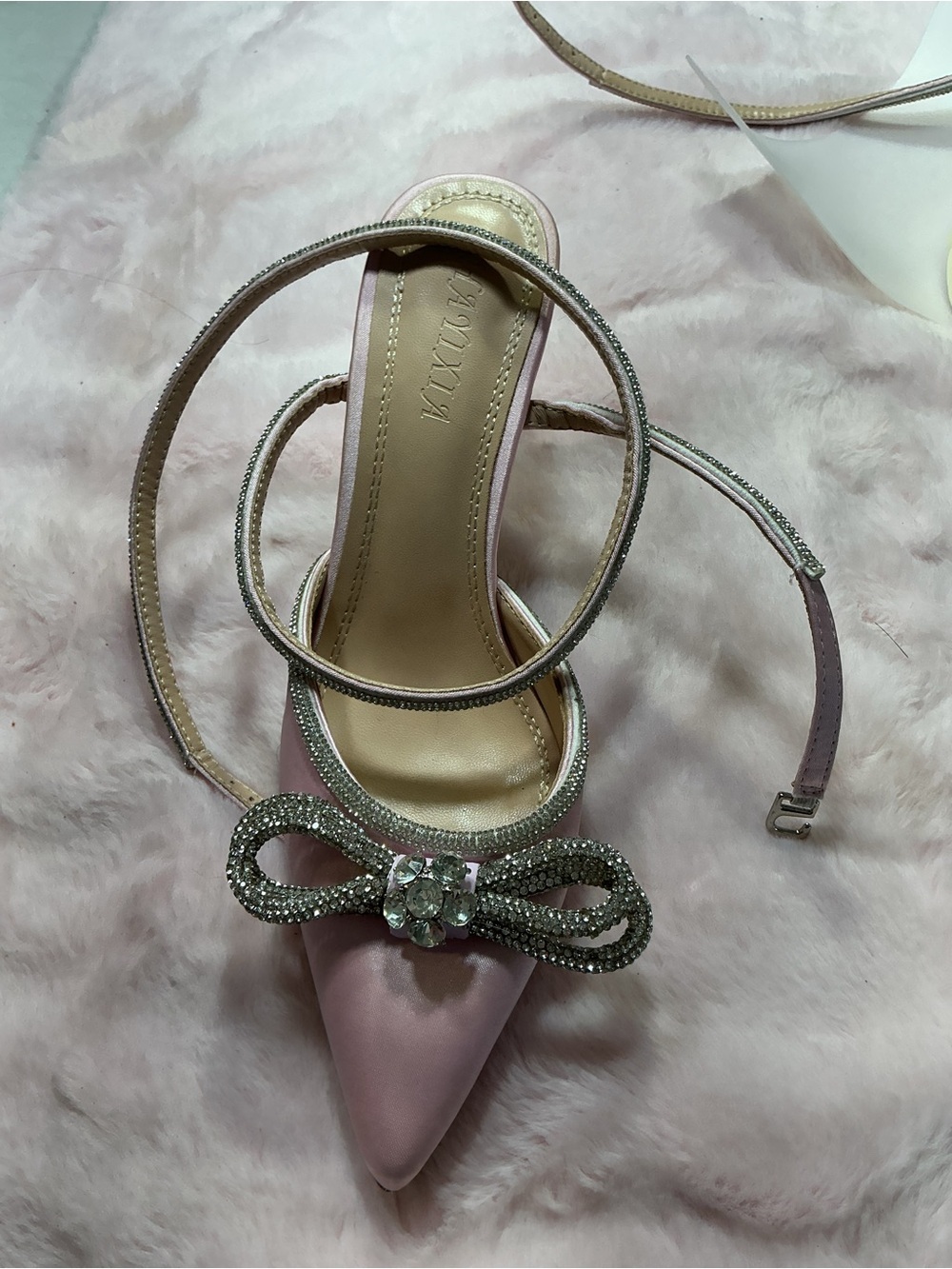 Embellished Pink Pointed-Toe Ankle-Strap Heel b105